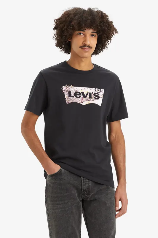 Levi's Graphic Crewneck Tee Tropical Batwing Caviar Maat: S | T-shirts met Print Outlet | Heren | Zwart