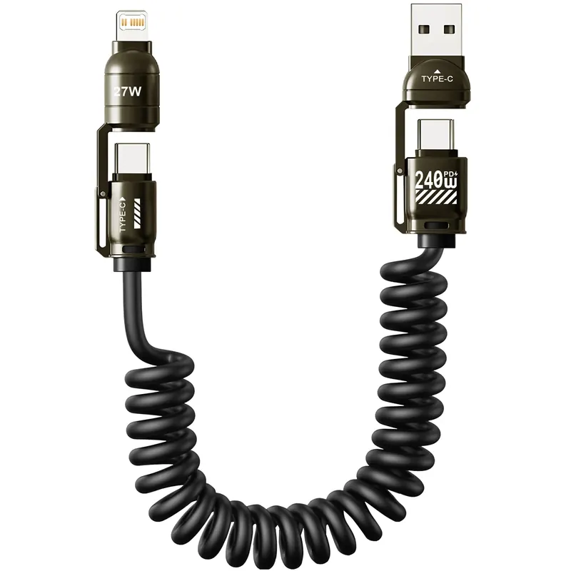 Kabel samochodowy 4w1 z szybkim ładowaniem 240W, kompatybilny z CarPlay dla iPhone'a, Samsunga, Huawei, iPada, ładowarka USB-C