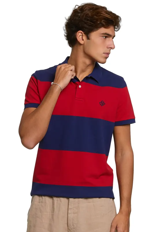 River Woods Custom Fit Striped Stretch Polo Royal Blue/harvard Red Maat: XXL | Poloshirts Outlet | Heren | Blauw