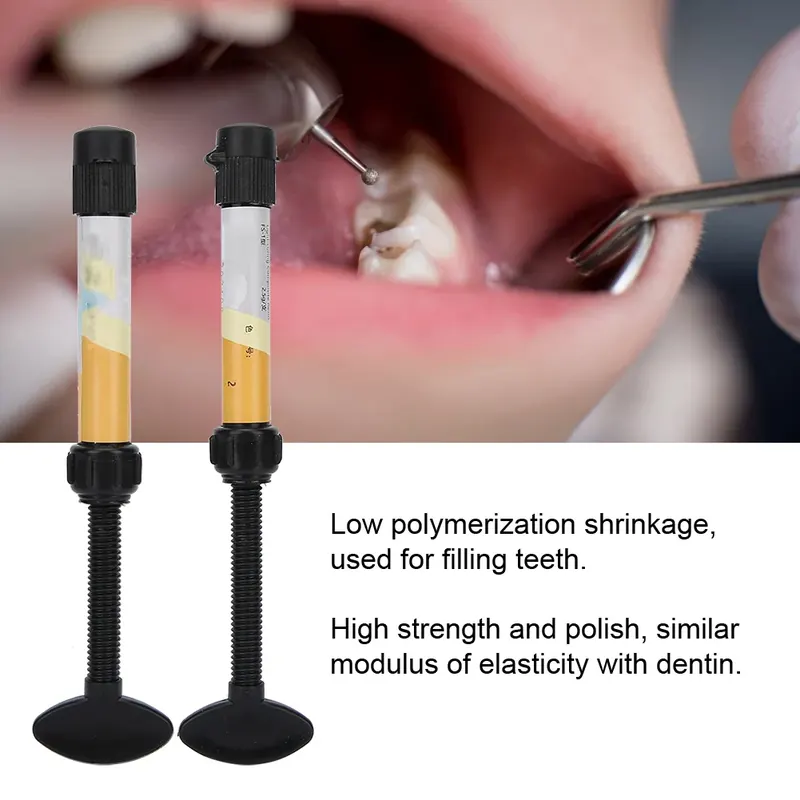 Kompozyt dentystyczny do wypełnień zębów, żywica kompozytowa utwardzana światłem, kompozyt dentystyczny w strzykawce do wypełnień zębów, higiena jamy ustnej.