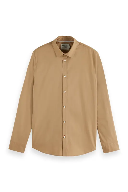Scotch & Soda Seasonal Core Solid Slim Fit Poplin Shirt Tannin Maat: XL | Zakelijke Overhemden Outlet | Heren | Beige