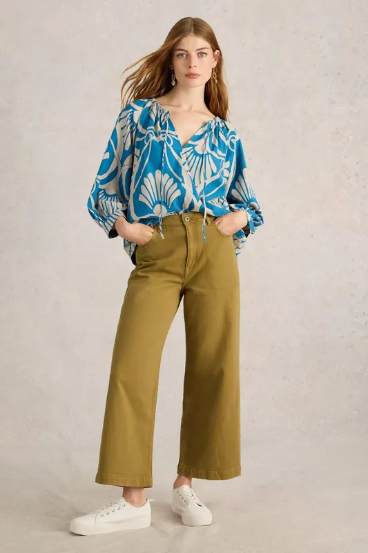 White Stuff Tia Wide Leg Crop Jean Khaki Green Maat: 24 LONG | Wijde Broeken Outlet | Dames | Bruin