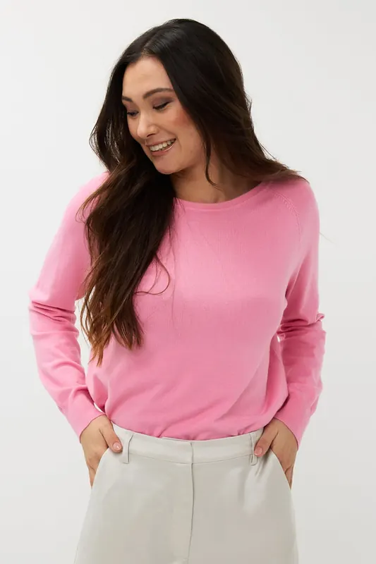 EsQualo Sweater Raglan Basic Knit Rose Maat: S | Sweaters Outlet | Dames | Roze