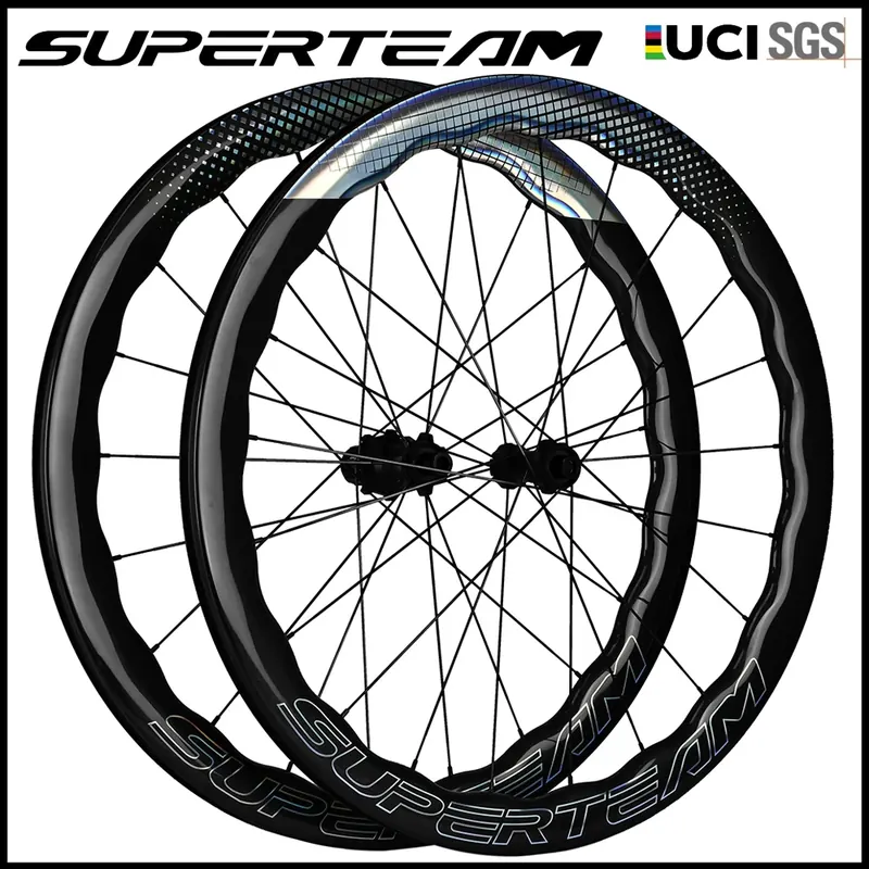 SUPERTEAM-zestaw kół z hamulcem tarczowym 700C Road Cabon Fiber Wheels 50mm Tubeless Clincher Bike Wheel Set 6Pawls Hub for HG/XDR Wheels
