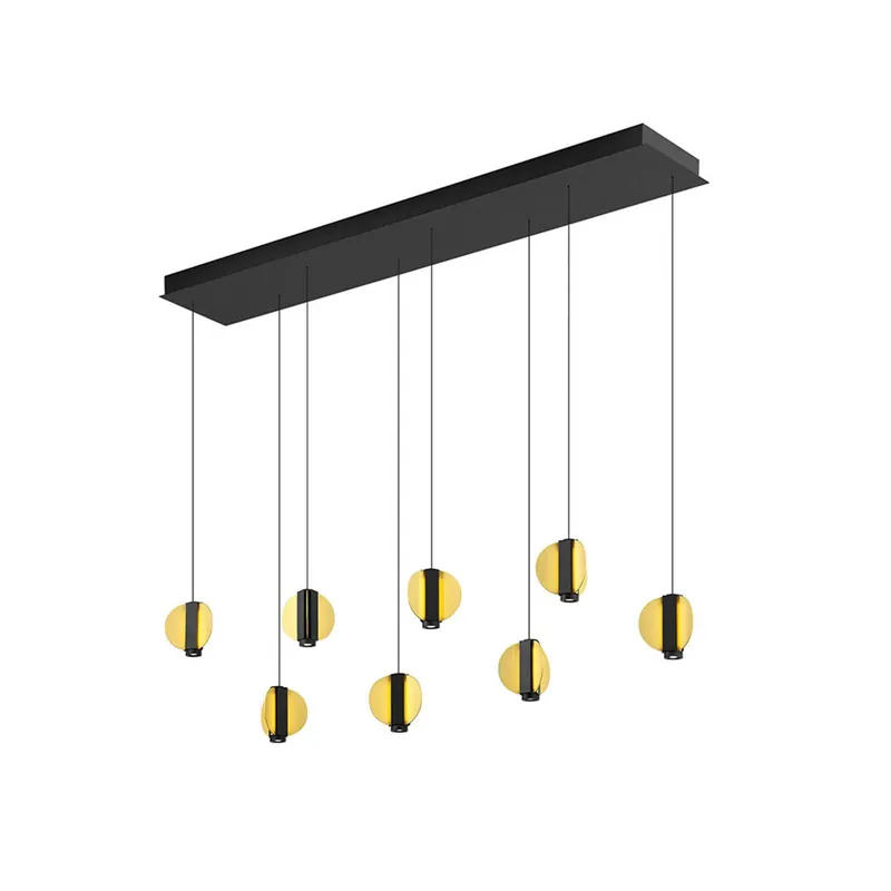 Żyrandol LED Iris, czarna/złota, długość 180 cm, metalowa, 8-punktowa