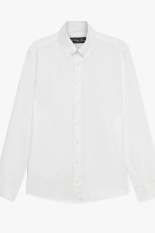 Brooks Brothers Button Down Shirt Linen White Maat: XXXL | Casual Overhemden Outlet | Heren | Wit