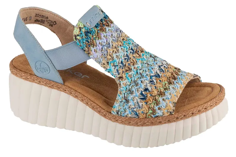 Rieker Sandals 69172-91, Damskie, Niebieskie, sandały, skóra syntetyczna, rozmiar: 39