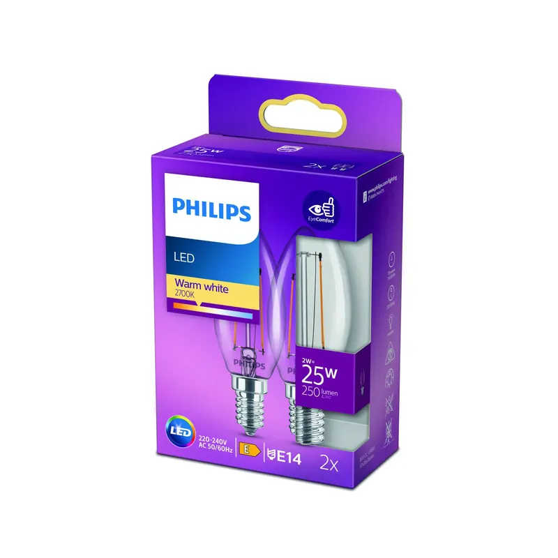 Philips świeca LED filament E14 2W 2 700 K 2 szt.