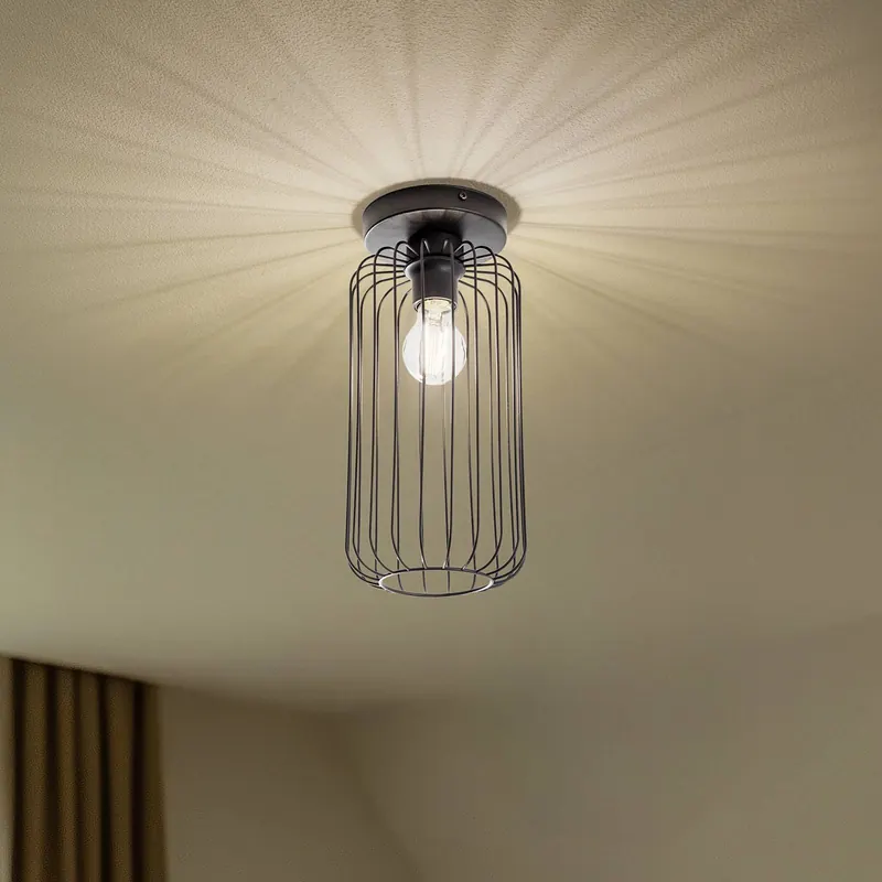 Lampa sufitowa Barn, Ø 16 cm, czarna, metal, E27