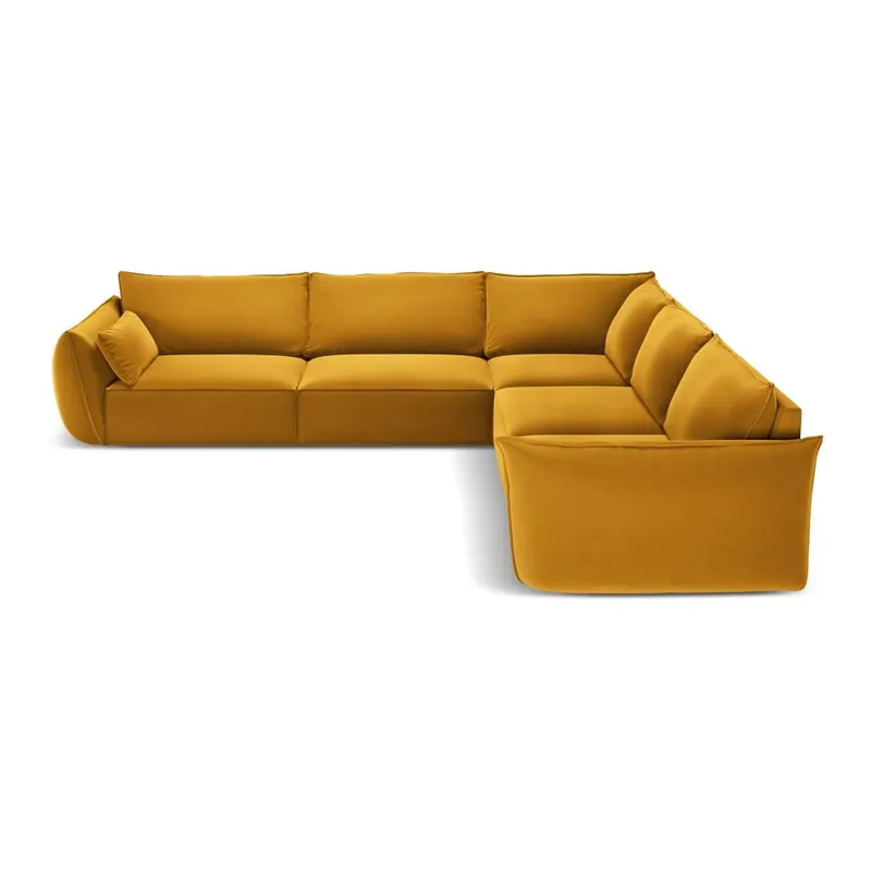 Musztardowy aksamitny narożnik Vanda – Mazzini Sofas