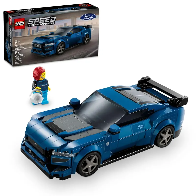 LEGO Speed Champions Ford Mustang Dark Horse Samochód Sportowy Zabawka, Konstrukcja Ford Mustang Zabawka dla Dzieci, Niebieski Model Samochodu Zestaw 76920