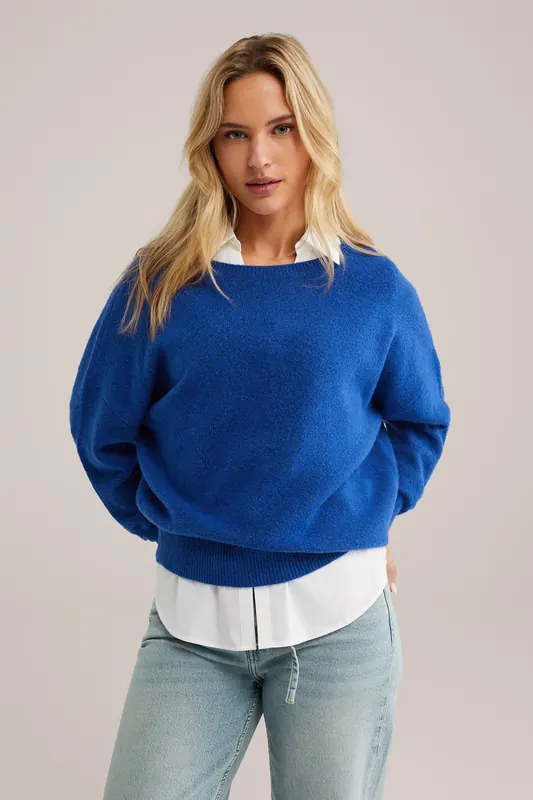 We Fashion Knitted Pullover Cobalt Blue Maat: M | Sweaters Outlet | Dames | Blauw
