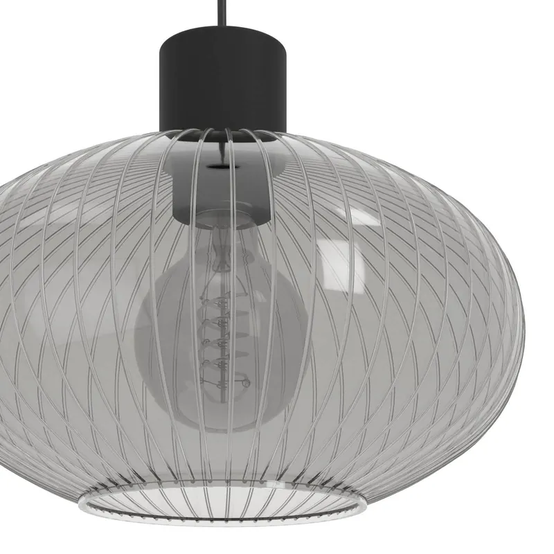 Żyrandol Dasmina, Ø 25 cm, szaro-dymny/czarny, szkło, E27