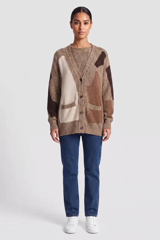 Moschino Patchwork Moulinè Wool And Alpaca Caridgan Beige Maat: 38 | Sweaters Outlet | Dames | Beige