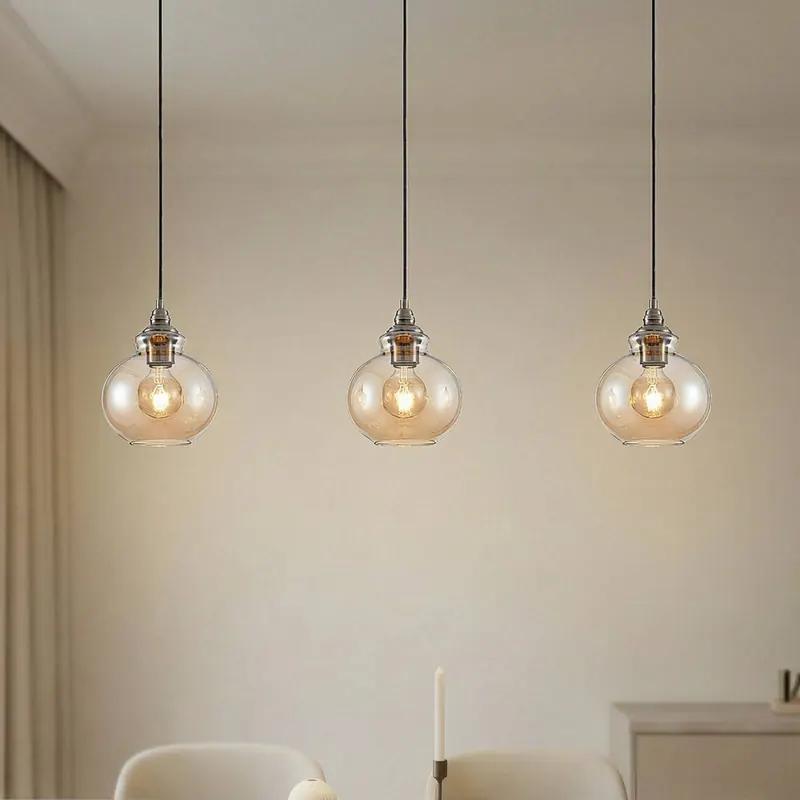 Lampa wisząca Lindby Tymoni, 3-punktowa, bursztynowa, szkło, Ø 20 cm