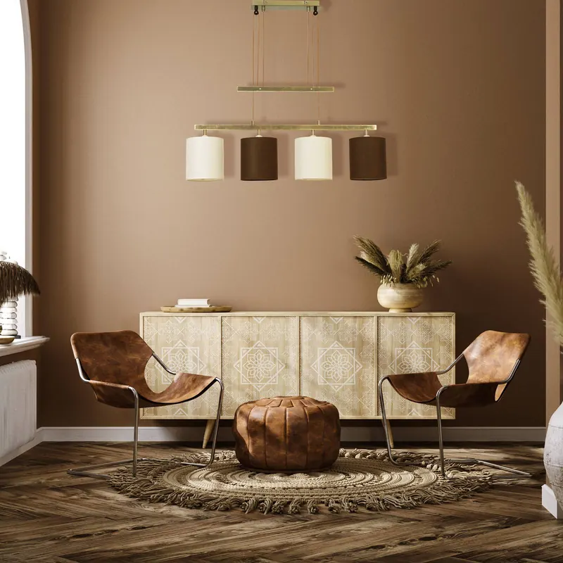 Lampa wisząca Tilde tkanina, 4-pkt. brązowa/beżowa
