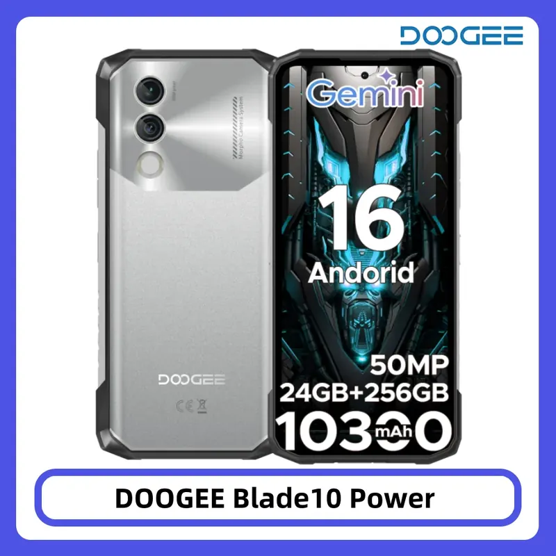 DOOGEE Blade10 Power Wytrzymały telefon komórkowy 24GB+256GB 6.6” HD+ Wyświetlacz 10300mAh Duża bateria 50MP Kamera NFC Android 16 Smartfon