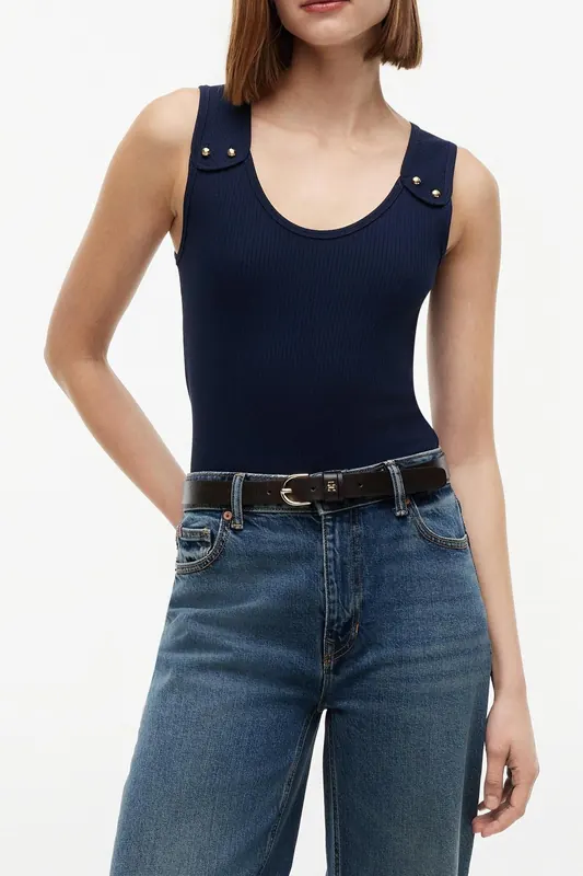 Tommy Hilfiger Gold Button U-neck Tank Top Dark Night Navy Maat: XL | Mouwloze Tops Outlet | Dames | Blauw