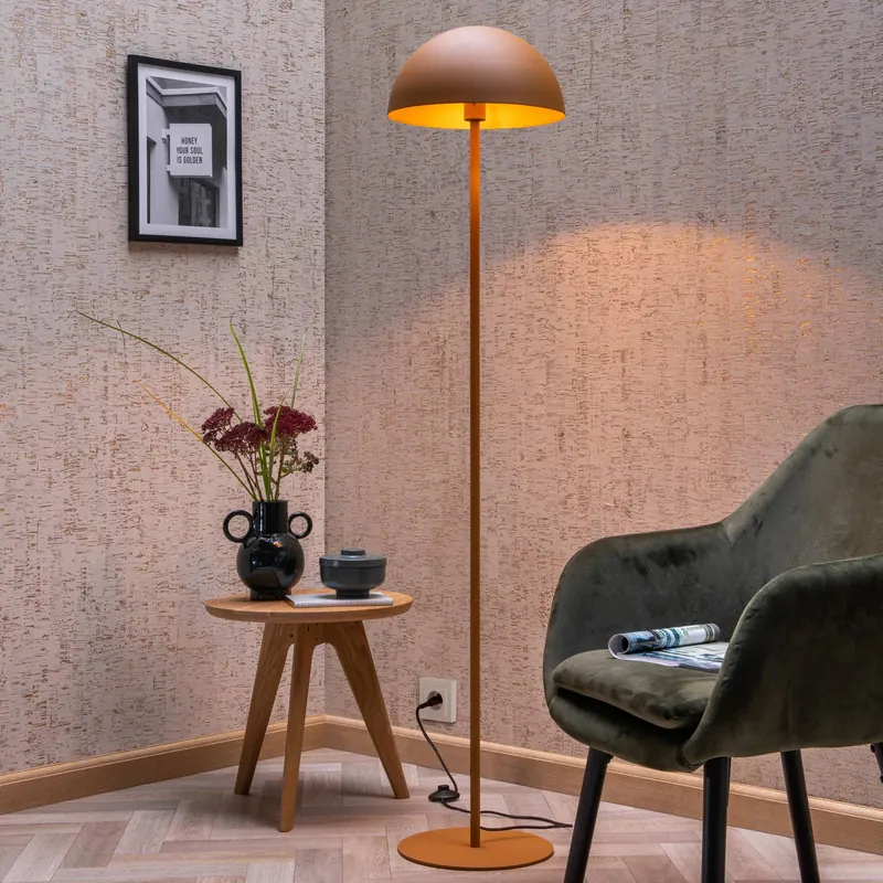 Lampa stojąca Siemon ze stali, Ø 35cm, żółta ochra