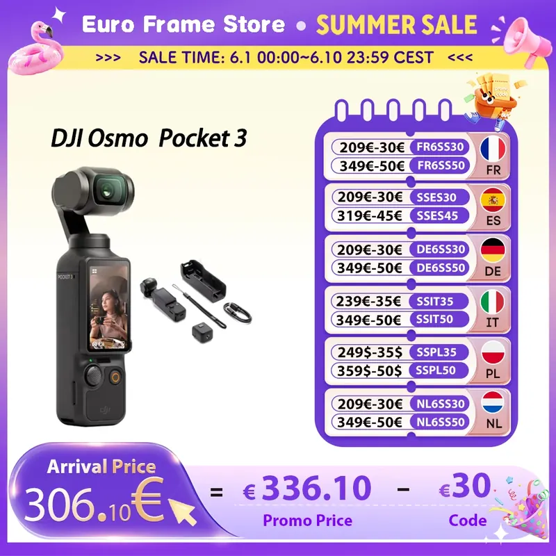 DJI Osmo Pocket 3, 1-calowy mocny sensor, 4K/120fps, 2-calowy obrotowy ekran dotykowy, oryginalny Osmo Pocket 3