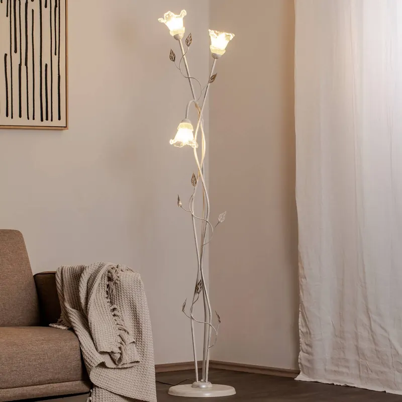 Lampa stojąca Lancia, kość słoniowa, 3-punktowa, żelazo, szkło