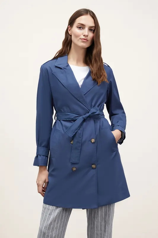 Motivi Short Double-breasted Trench Coat Blue Maat: 32 | Trenchcoats Outlet | Dames | Blauw
