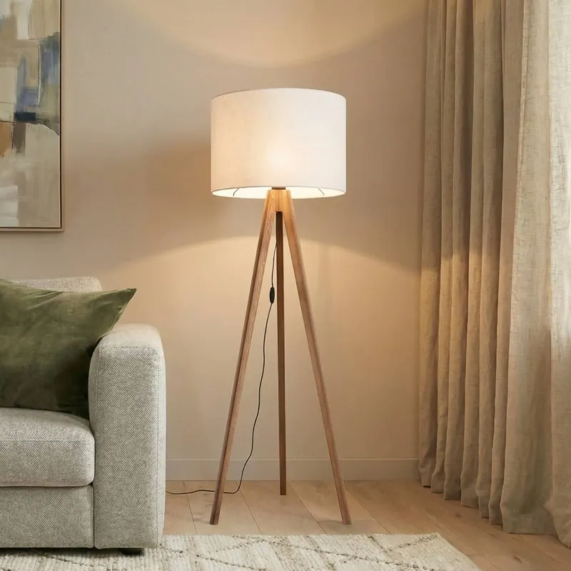 Lampa stojąca Grand, kremowa/orzechowa, wysokość 145 cm, E27