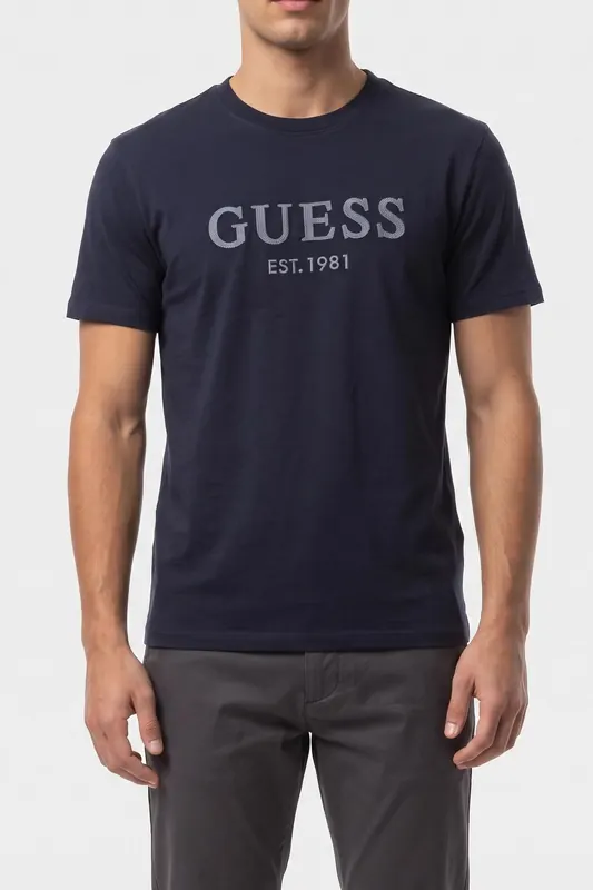 GUESS Ss Cn  Box Logo Smart Blue Maat: XL | Basic T-Shirts Outlet | Heren | Blauw