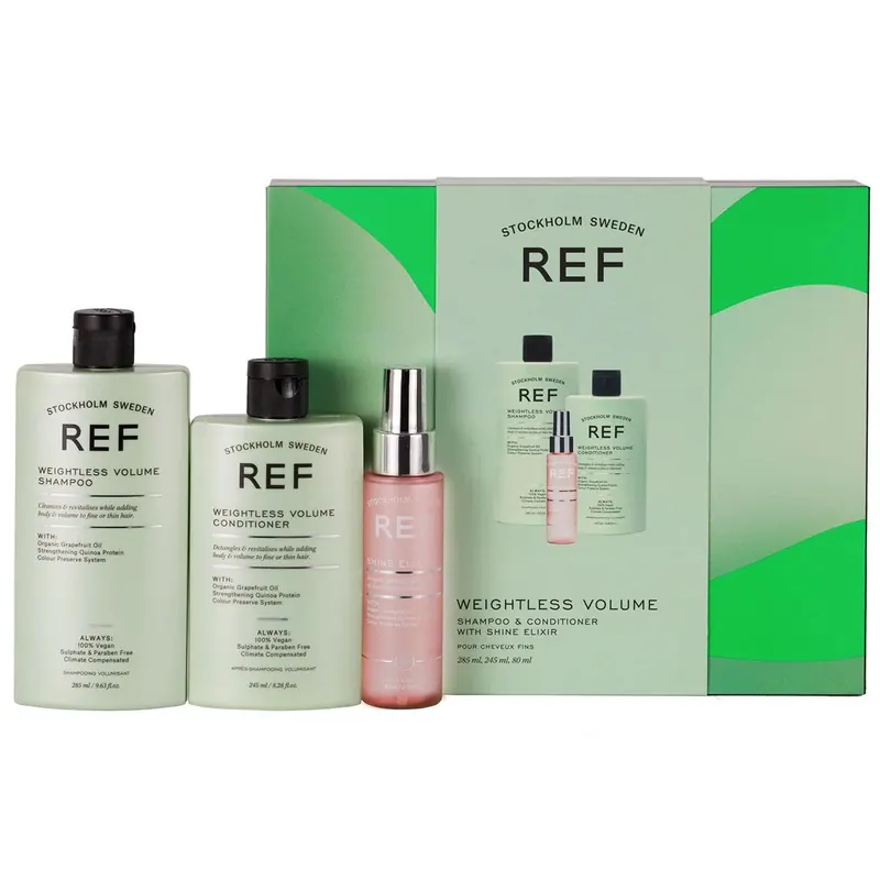 Zestaw prezentowy Ref Stockholm: Szampon Light Volume Teksturujący 285 ml + Odżywka Light Volume Wygładzająca i zwiększająca objętość 245 ml + Serum d