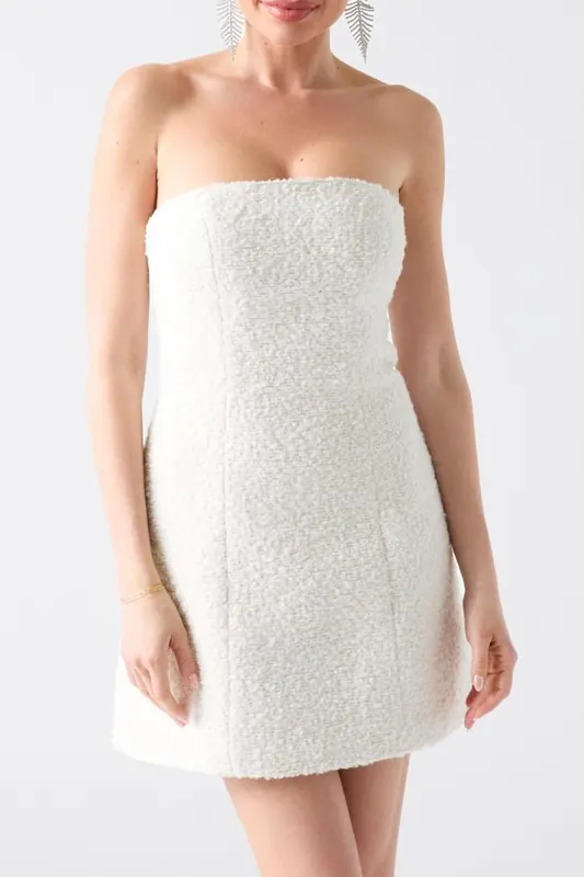GUESS Boucle Away Dress Macadamia Maat: 42 | Mini Jurken Outlet | Dames | Wit