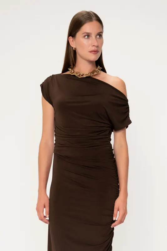 VIVEH Columbine Dress Mocha Maat: 42 | Maxi Jurken Outlet | Dames | Bruin