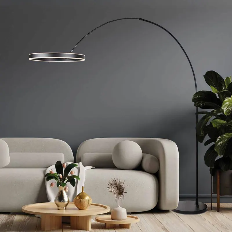 Lampa łukowa LED Ringlux, czarna, metalowa, CCT, ściemniany