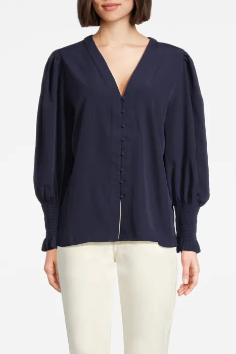 French Connection Vee Button Thru Black Maat: 12 | Blouses Outlet | Dames | Blauw