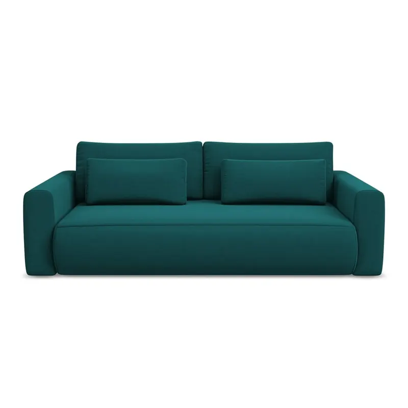 Turkusowa aksamitna rozkładana/ze schowkiem sofa 238 cm Kapua – Makamii