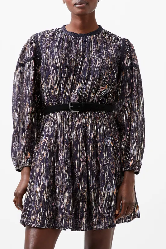 French Connection Carissa Lurex Jacquard Mix Drs Marine Maat: 12 | Mini Jurken Outlet | Dames | Blauw