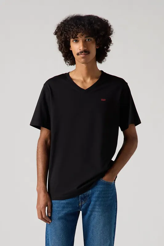 Levi's Classic Housemark V-neck Tee Maat: XS | Basic T-Shirts Outlet | Heren | Zwart