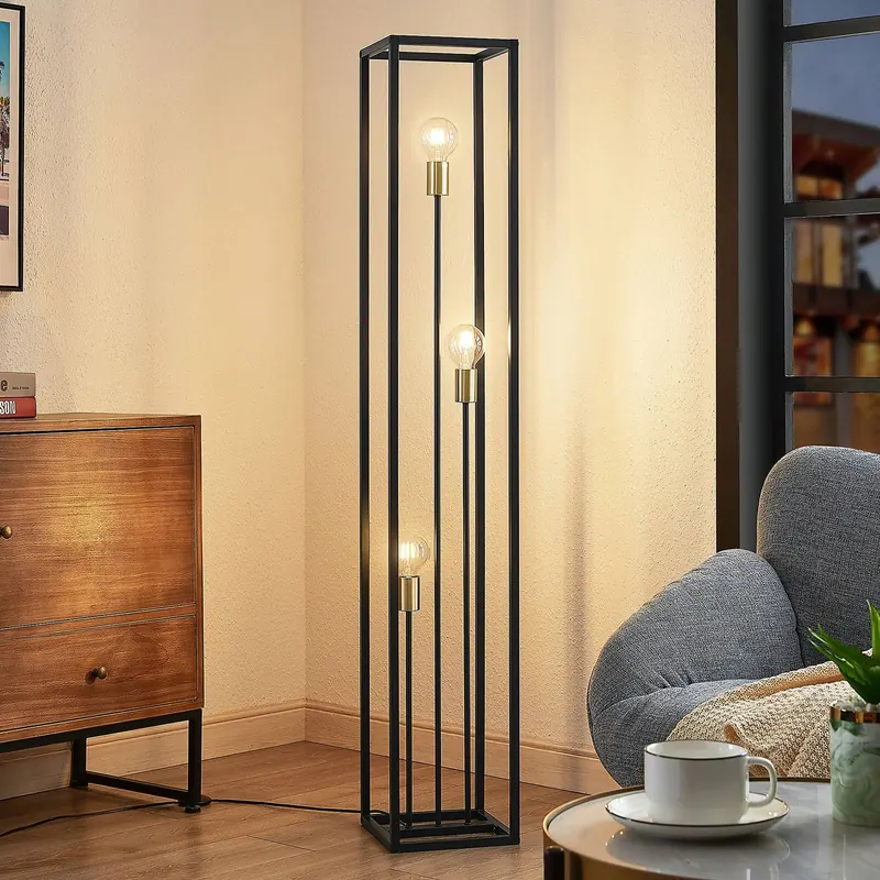 Lampa stojąca Lindby Tiliane, czarny, metal, 3-punktowa, 153cm