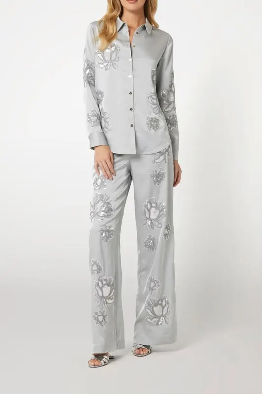 GUESS Marciano By  Gwen Embro Pant Complex Grey Maat: 38 | Wijde Broeken Outlet | Dames | Grijs