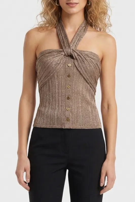 GUESS Marciano By  Gia Sweater Top Natural Almond Maat: M | Mouwloze Tops Outlet | Dames | Bruin
