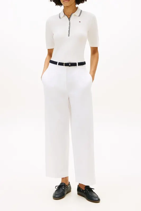 Tommy Hilfiger Lyocell Tipping Slim Polo Ecru Maat: L | Poloshirts Outlet | Dames | Wit
