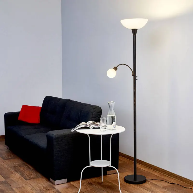 Lampa podłogowa Lindby Elaina, lampka do czytania, kolor rdzawy, 180 cm, E27