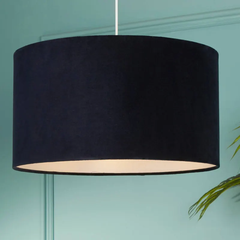 Lampa wisząca Mersana, Ø 50 cm, ciemnoniebieska, aksamit, E27