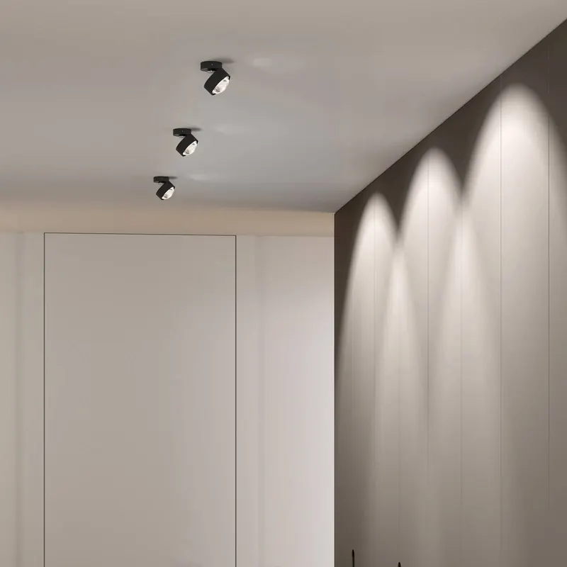 Puk Mini Move LED, przezroczysta soczewka, czarny mat/chrom
