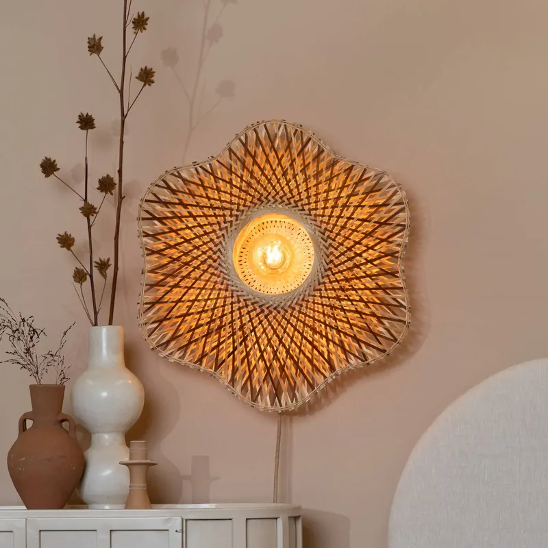 GOOD & MOJO lampa ścienna Madura, Ø 60 cm, naturalny/brązowy, wtyczka