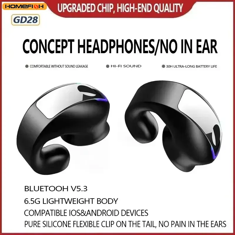 Słuchawka Bluetooth z klipsem, monofoniczna, douszna, sportowa, stereo, przewodnictwo kostne, Gd28, biznesowa słuchawka bezprzewodowa, mini monofoniczna TWS