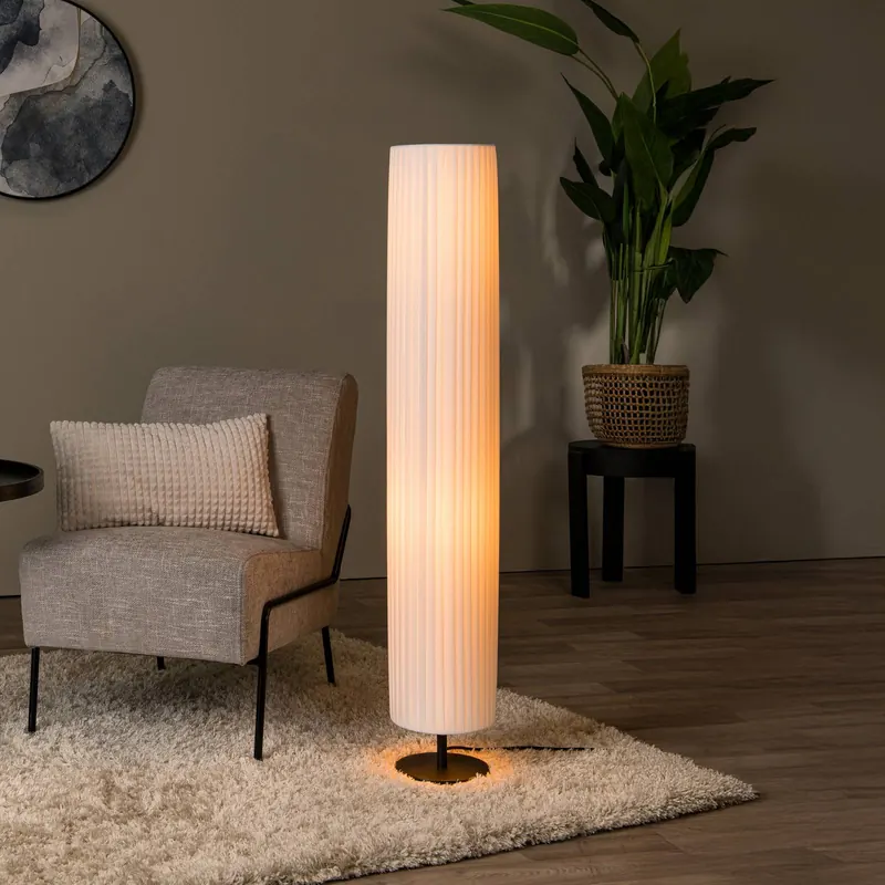 Lampa stojąca FOLD, wysokość 120 cm, biała, materiał tekstylny, 2 x E27