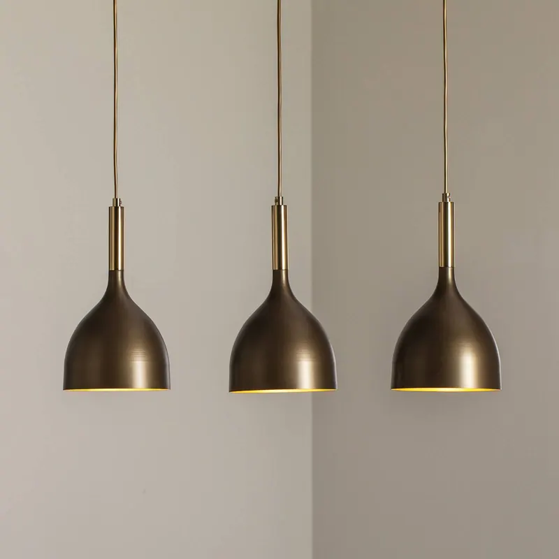 Lampa wisząca Noak 3-punktowa, długa, tytanowo-złoty/złoty, stal