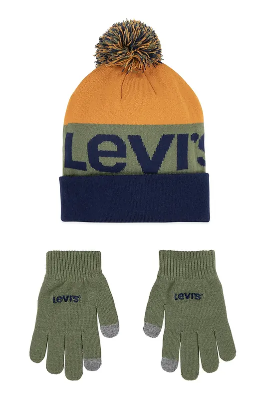 Levi's Unisex Lan Beanie And Glove Set Ocean Cavern Maat: OS | Accessoires Outlet | kids | Bruin