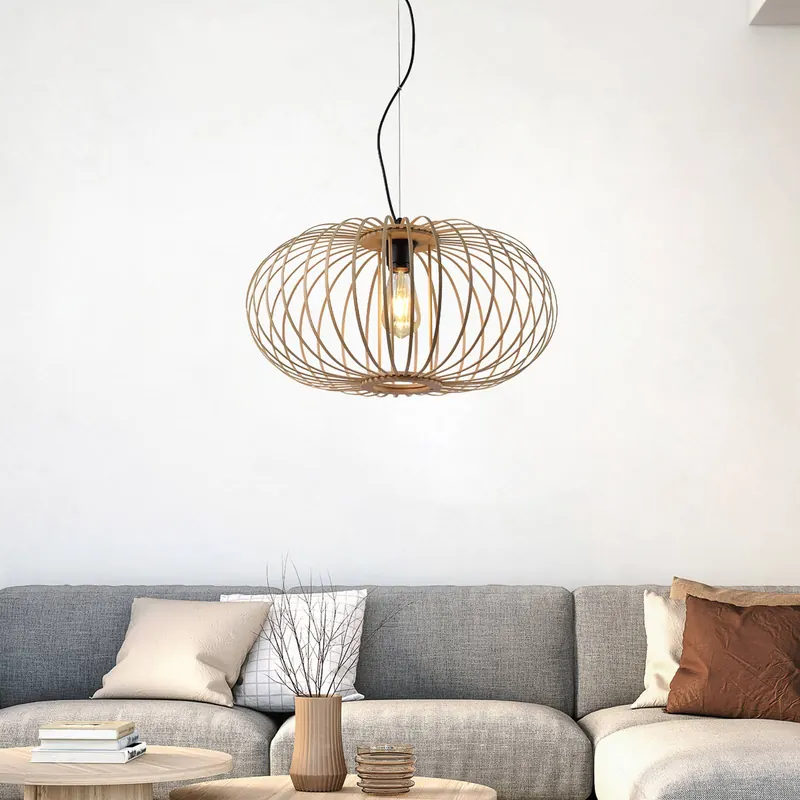 Lampa wisząca Racoon z drewnianym kloszem