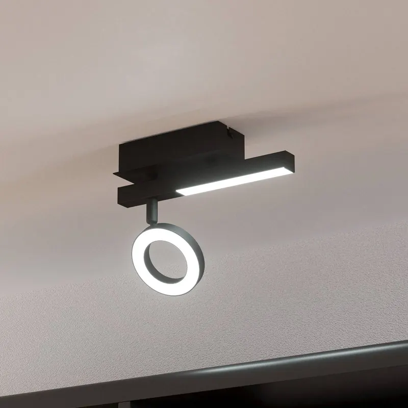 Reflektor sufitowy LED Cardillio 2 czarny z jednym Ringiem